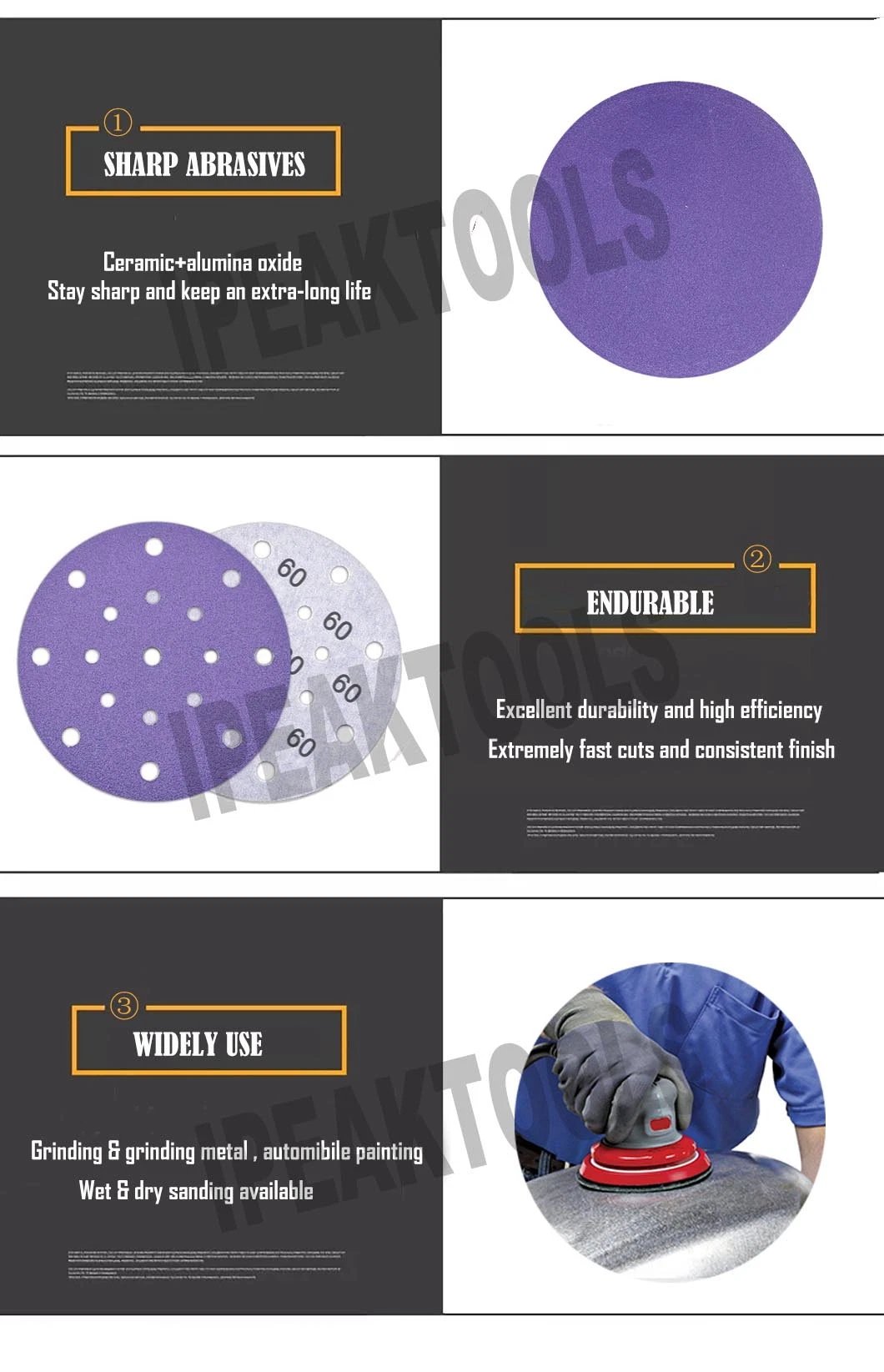 6 Inch 150mm 17hole Purple Film Backing Grinding Pad Hook&Loop Sanding Abrasive Velcro Sand Grinding Disc for Paint, Deburring, Rust, Metal, Auto Car Body Rim