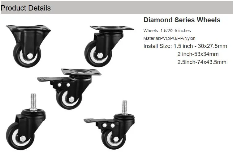 38/50/63mm Medium Duty Caster Wheel for Display Rack with Double Ball Bearing Power Coating Black